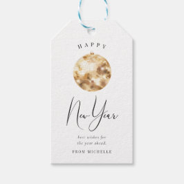 Etiqueta Para Presente Happy New Year Gold Disco Ball