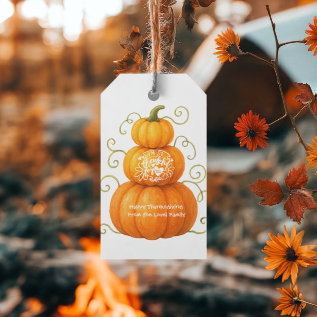 Etiqueta Para Presente Happy Thanksgiving Thankful Pumpkins (Criador carregado)