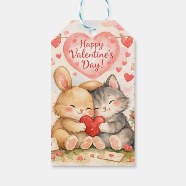 Etiqueta Para Presente Happy Valentine’s Day Cute Animal Couples  (Verso)