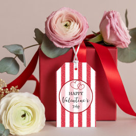 Etiqueta Para Presente Happy Valentine's Day Heart Stripes Gift Tag