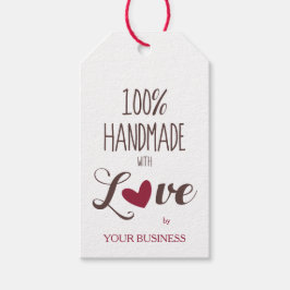 Etiqueta Para Presente Heart in Red with 100% Handmade with Love Quote