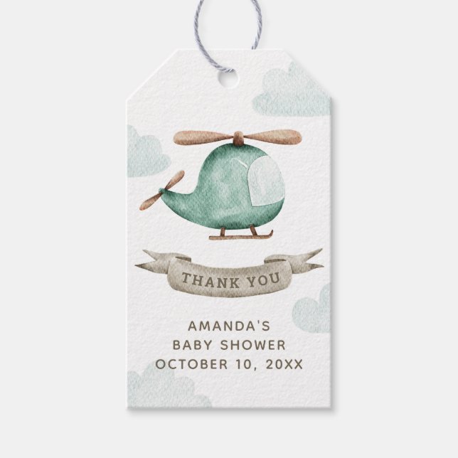 Etiqueta Para Presente Helicóptero em Aquarela | Obrigado Churrasco de Be (Frente)