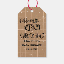 Etiqueta Para Presente Hello Cutie Girly Cute Brown Gingham Baby Shower