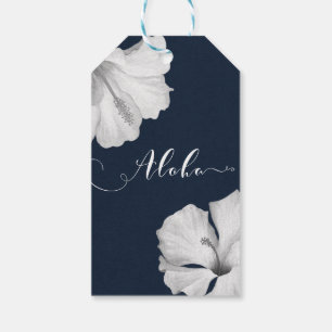 Etiqueta Para Presente Hibisco Branco Azul Tropical Casamento Favor Aloha