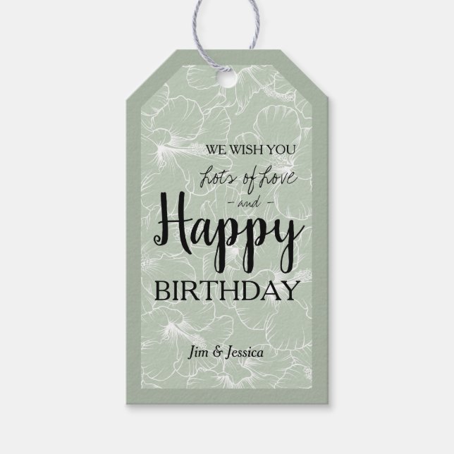 Etiqueta Para Presente Hibiscus Floral Sage Verde (Frente)