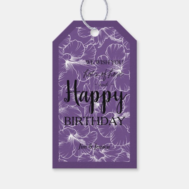 Etiqueta Para Presente Hibiscus Floral Sketch Roxo (Frente)