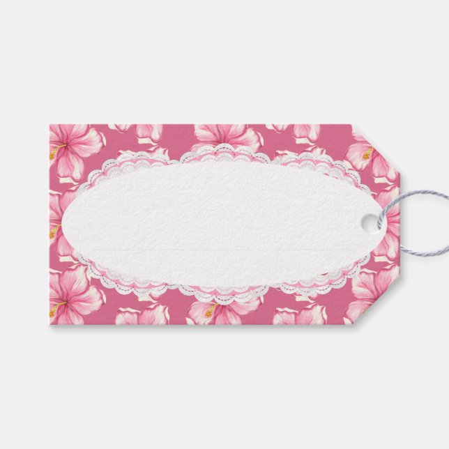 Etiqueta Para Presente Hibiscus & Lace PINK (Frente (horizontal))