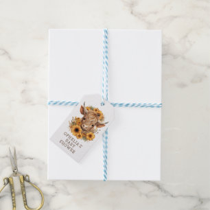 Etiqueta Para Presente Highland Cow Rustic Sunflowers Baby Shower Thanks
