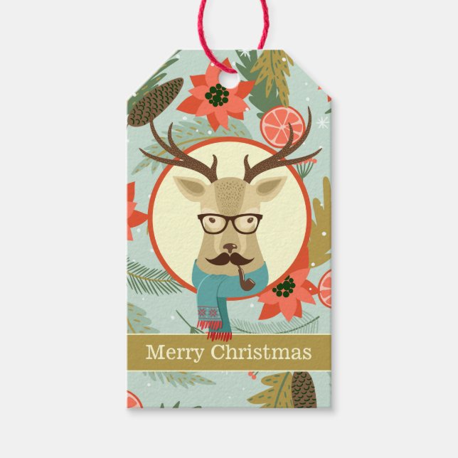 Etiqueta Para Presente Hipster Deer Christmas (Frente)