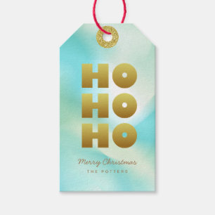 Etiqueta Para Presente Ho Ho Ho Gradiente Verde Pastel e Dourado