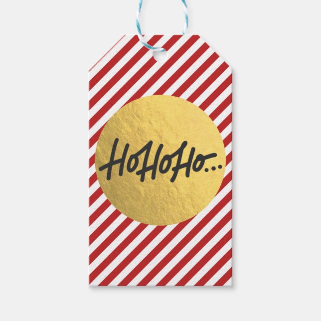 Etiqueta Para Presente HO HO Holiday Red Strips de Natal (Frente)