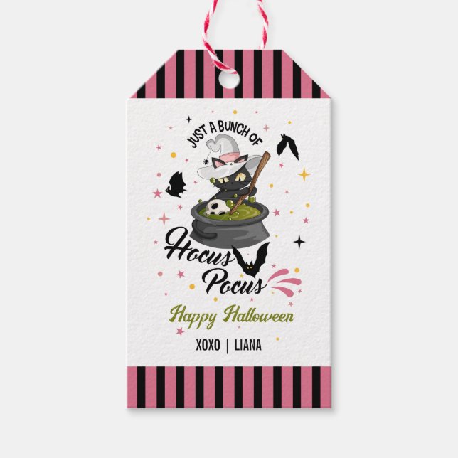 Etiqueta Para Presente Hocus Pocus Witch Cat Happy Halloween (Frente)