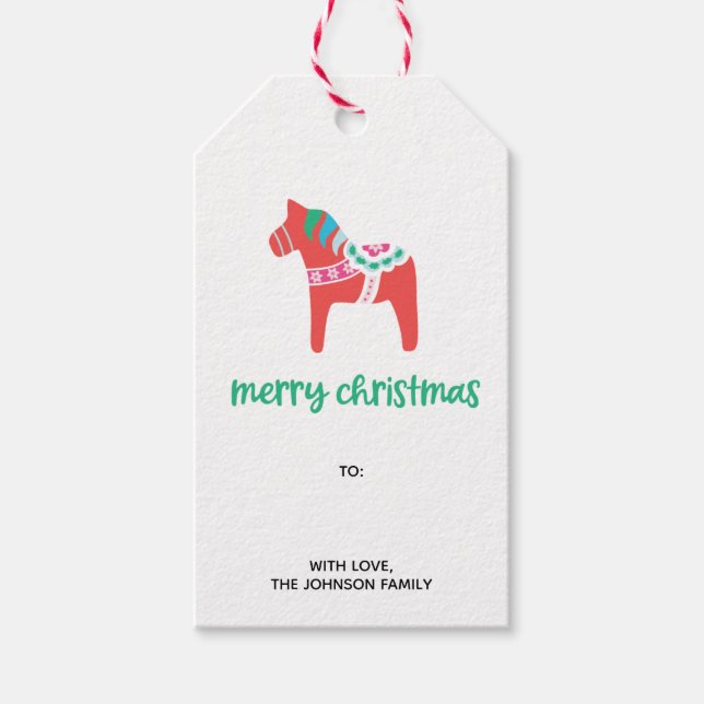 Etiqueta Para Presente Holiday Dala Swedish Horse Feliz Natal (Frente)