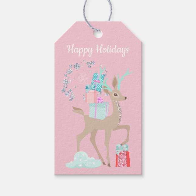 Etiqueta Para Presente Holiday Glitter Winter Wonderland Deer (Frente)