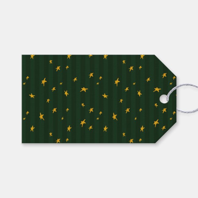 Etiqueta Para Presente Holiday Green Yellow Star Stripe Christmas (Frente (horizontal))