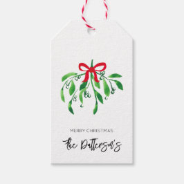 Etiqueta Para Presente Holiday Mistletoy Family Name Festivo Red Green