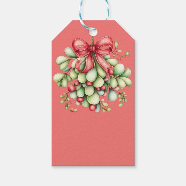 ETIQUETA PARA PRESENTE HOLIDAY RED & GREEN MISTLETOE PLANTS (Frente)