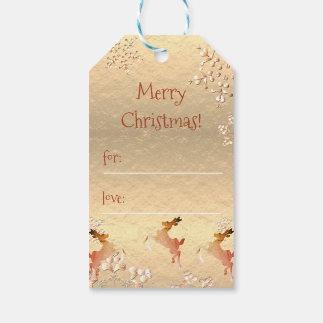 Etiqueta Para Presente Holiday Reindeer Snowflakes em Rosa Dourado (Verso)