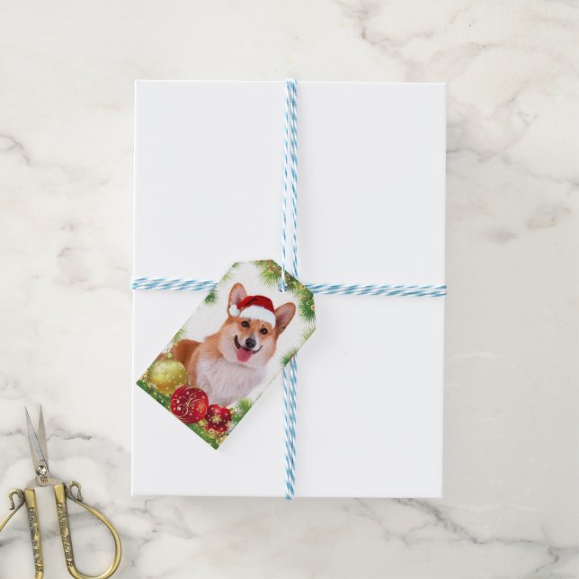 Etiqueta Para Presente Holiday Smiling Welsh Corgi (Com cordão)
