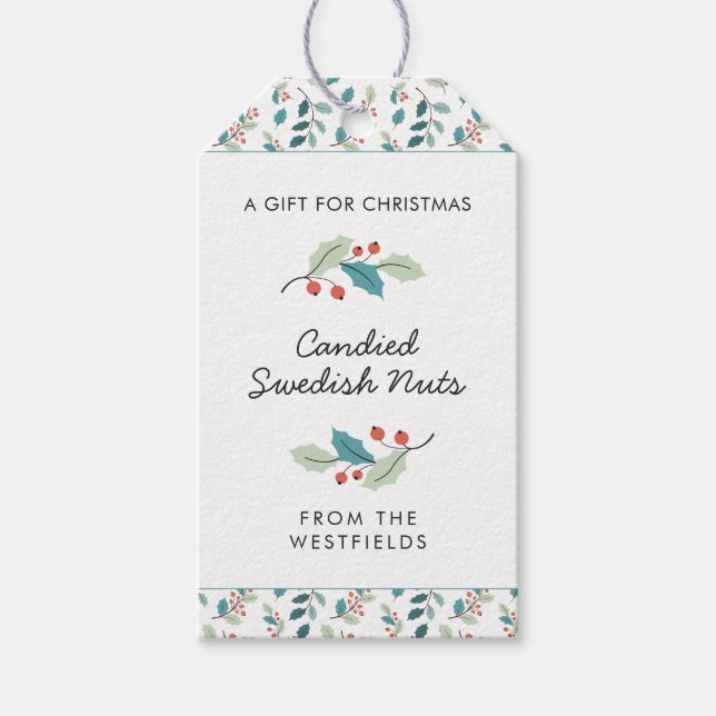 Etiqueta Para Presente Holly Berries Christmas Theme Food (Frente)