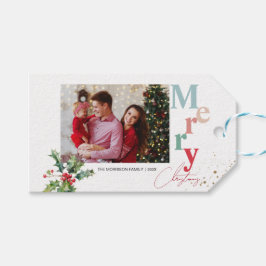 Etiqueta Para Presente Holly Branch, uma foto da família, Natal