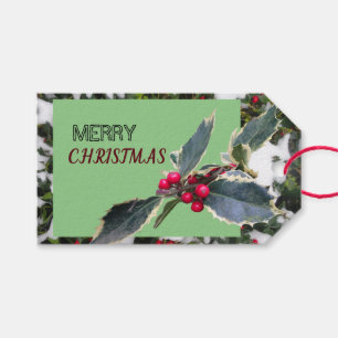 Etiqueta Para Presente Holly europeia com a neve Merry Christmas Gift Tag