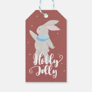 Etiqueta Para Presente Holly Jolly Little Cute Bunny Dark Vermelho e Azul