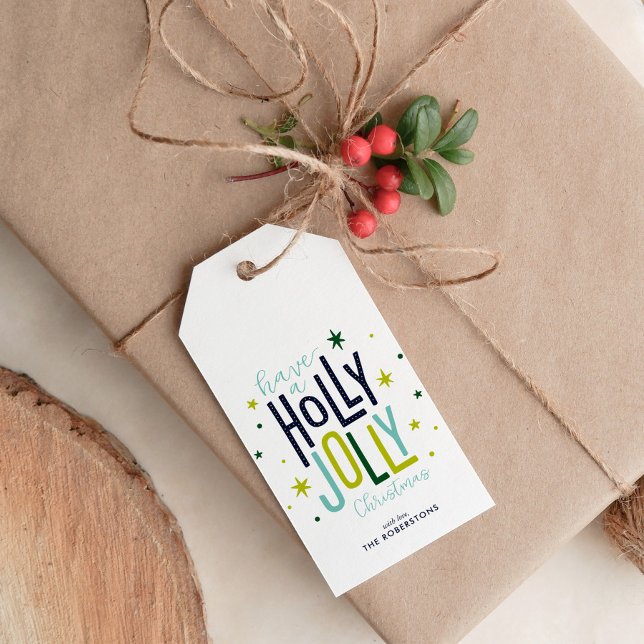 Etiqueta Para Presente "Holly Jolly" Natal Personalizado (Criador carregado)