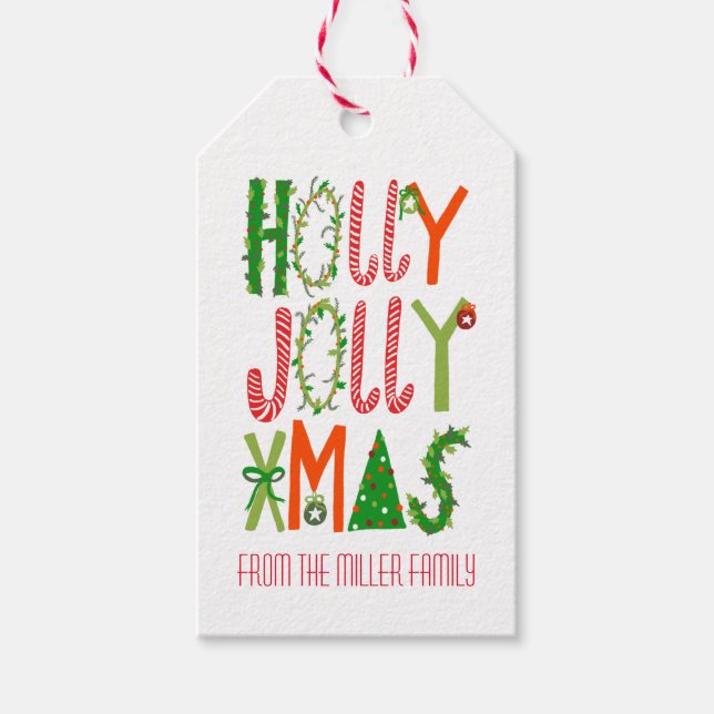 Etiqueta Para Presente HOLLY JOLLY XMAS Feriado - Letra de Natal (Frente)