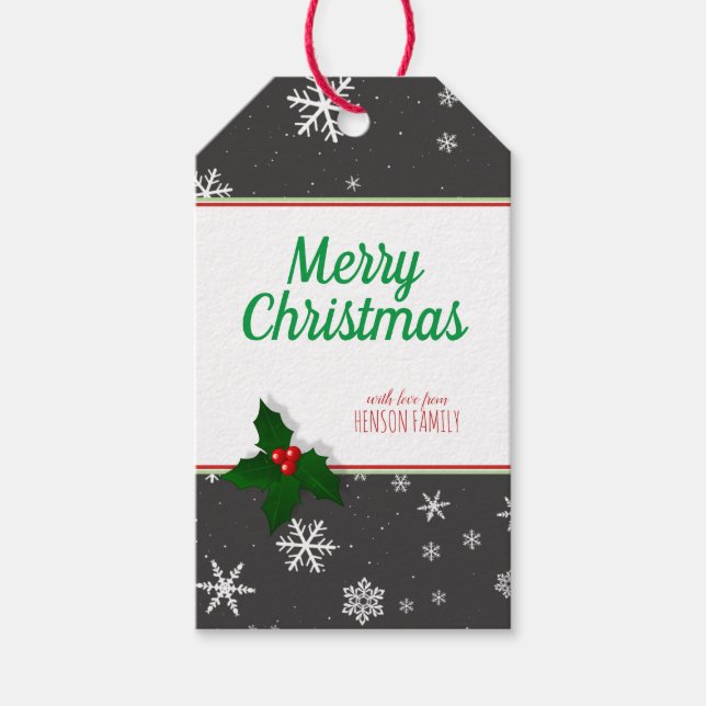 Etiqueta Para Presente Holly Tree Berry Snowflakes, Natal Personalizado (Frente)