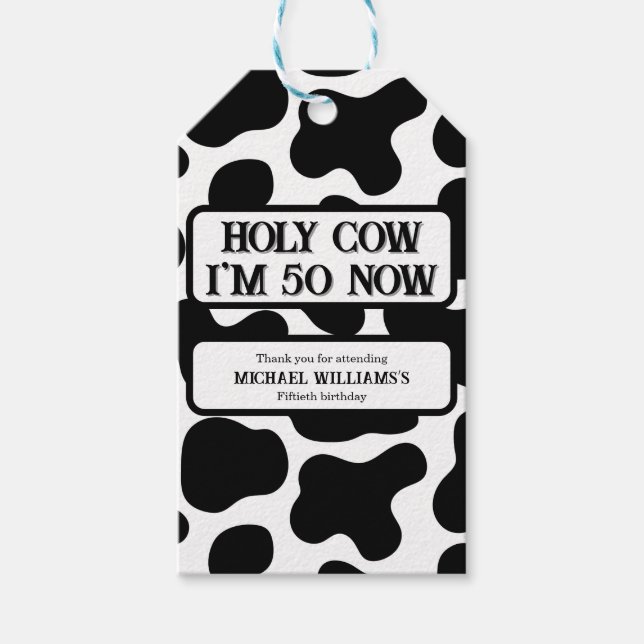 Etiqueta Para Presente Holy Cow Funny Black White 50th Birthday (Frente)