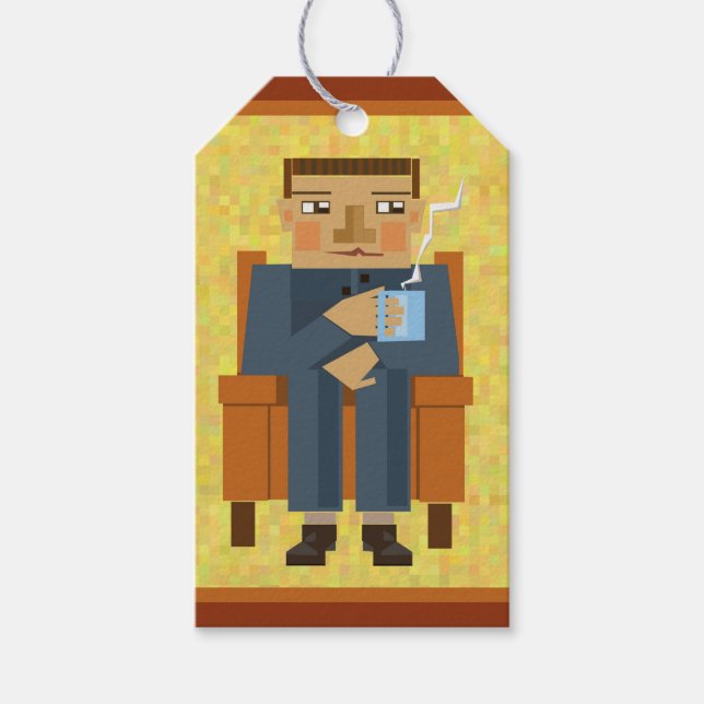 Etiqueta Para Presente Homem com uma xícara de café (Frente)