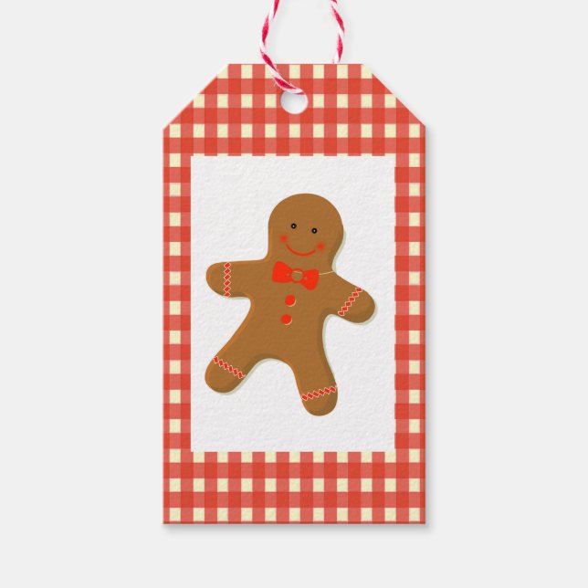 Etiqueta Para Presente Homem Gingerpão em Gingham (Frente)