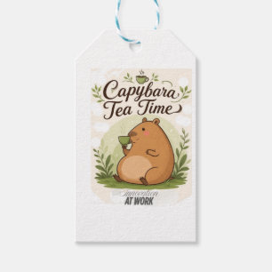 Etiqueta Para Presente Hora do Chá do Capivara Capivara Fofa Bebendo Ch