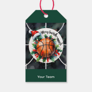 Etiqueta Para Presente Horário de Natal de basquete com o nome da sua equ