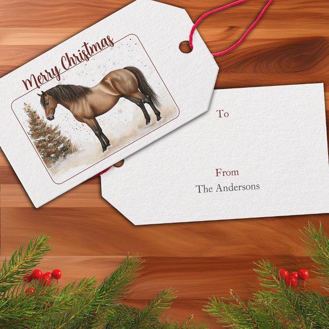 Etiqueta Para Presente Horse Feliz Natal Personalizado (Horse Merry Christmas Personalized Gift Tags)