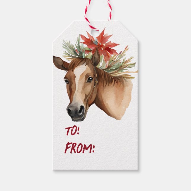 Etiqueta Para Presente Horso de Natal com Aquarela (Frente)