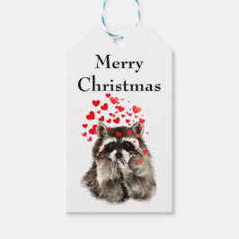 Etiqueta Para Presente Hugs Kisses Cute Raccoon soprando beijos no Natal