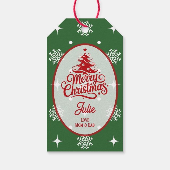 Etiqueta Para Presente Hunter Green Snowflakes Christmas (Verso)