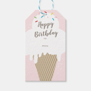 Etiqueta Para Presente Ice Cream Cone Script Happy Birthday