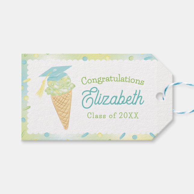 Etiqueta Para Presente Ice Cream Graduation Party Blue Green (Frente (horizontal))