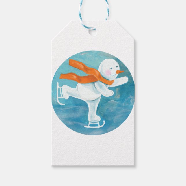 Etiqueta Para Presente Ice Skating Snowman (Frente)