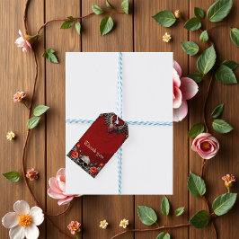 Etiqueta Para Presente Ícone gótico romântico: coração, rosa, caveira.