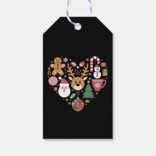 Etiqueta Para Presente Ícones de Amor no Coração de Natal Férias Xmas Pap
