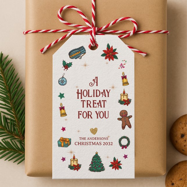 Etiqueta Para Presente Ícones Festivos Fofos Personalizados Petiscos de F (Personalized Cute Festive Icons Holiday Treat Gift Tags)