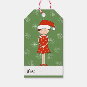 Etiqueta Para Presente Ilusima Girl Santa Hat Flocos de Natal
