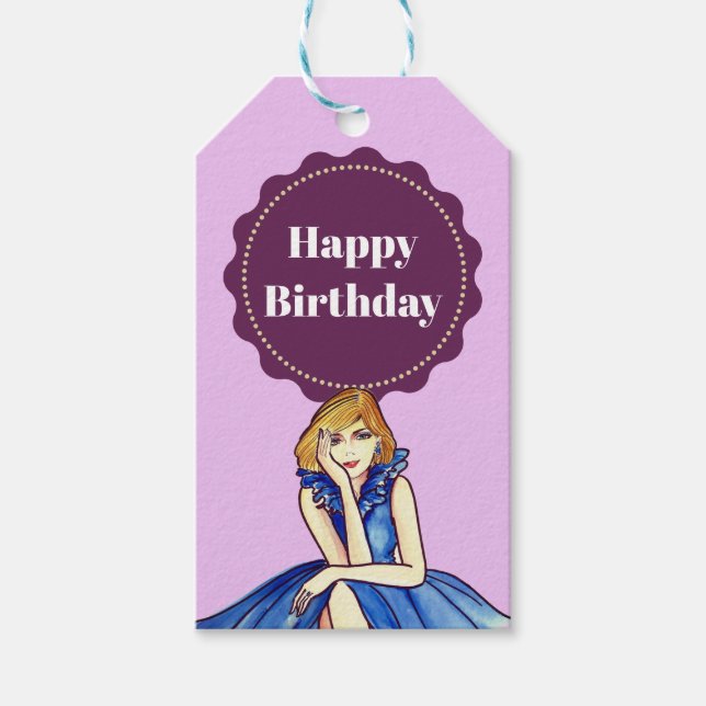 Etiqueta Para Presente Ilustração da Moda Azul-Cocktail Dark Real (Frente)