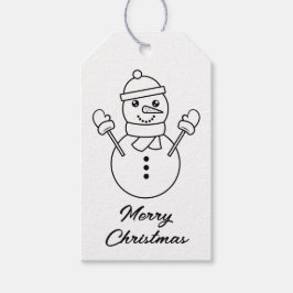 Etiqueta Para Presente Ilustração de Arte Linear de Boneco de Neve de Inv