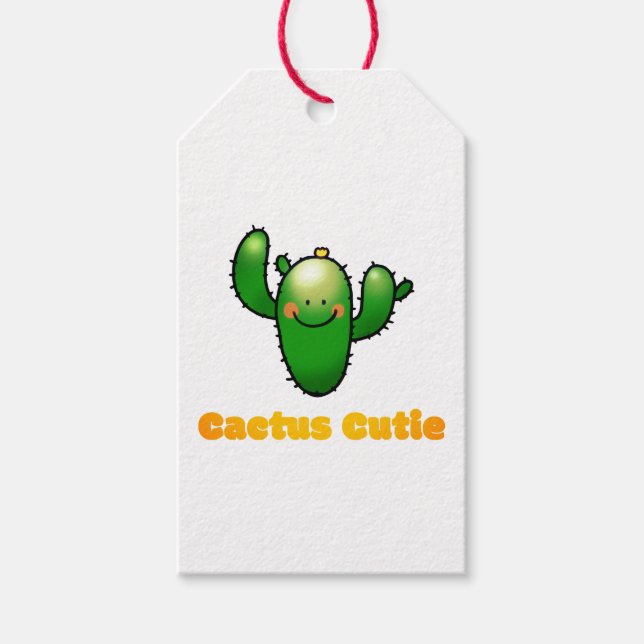 Etiqueta Para Presente Ilustração de Cacto Sorridente Fofo (Frente)