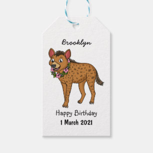 Etiqueta Para Presente Ilustração de desenho animado de Hyena e flores